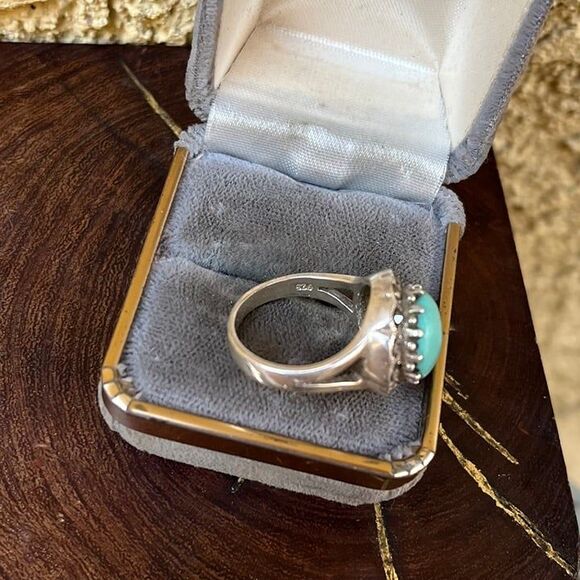 925 Sterling Silver Southwest Ring Marcasite and faux turquoise - Picture 4 of 6